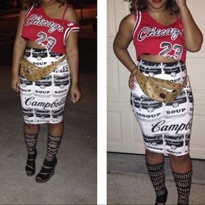 F21 Campbell soup graphic midi skirt